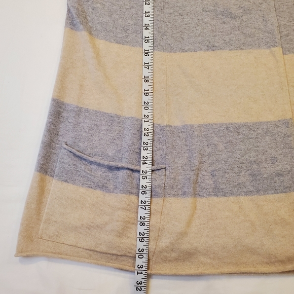 Pure Amici Cashmere Long Open-Front Cardigan Gray Cream Wide Stripe Womens Large - Picture 5 of 6